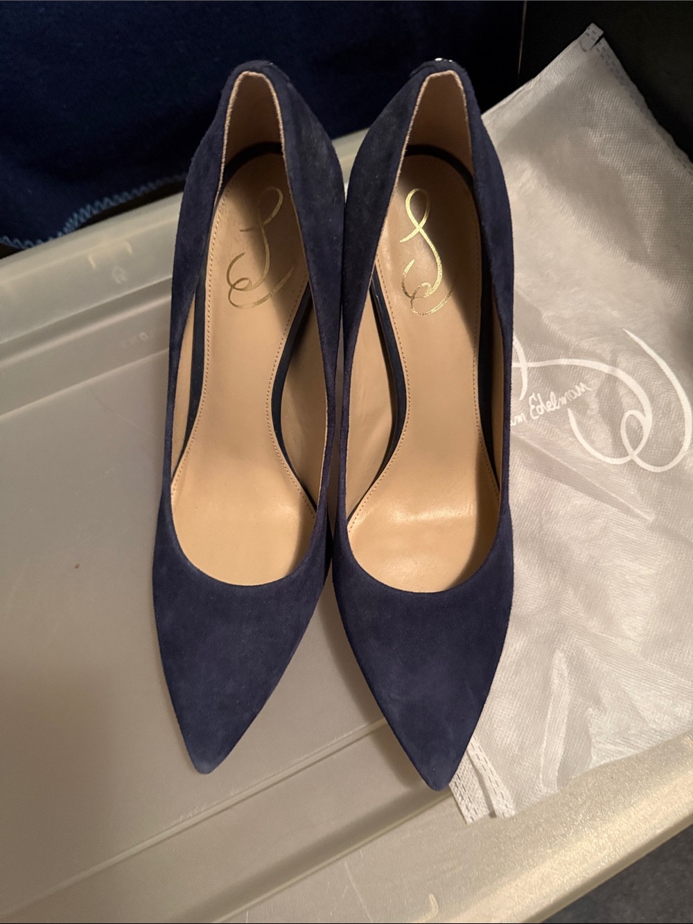 Sam Edelman Pointed Toe Navy Suede Pumps - Women Shoes